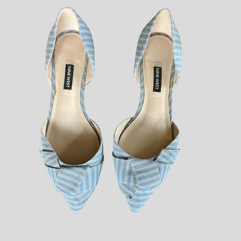 Nine West Blue Striped Pointed Toe Flats, size 9.5